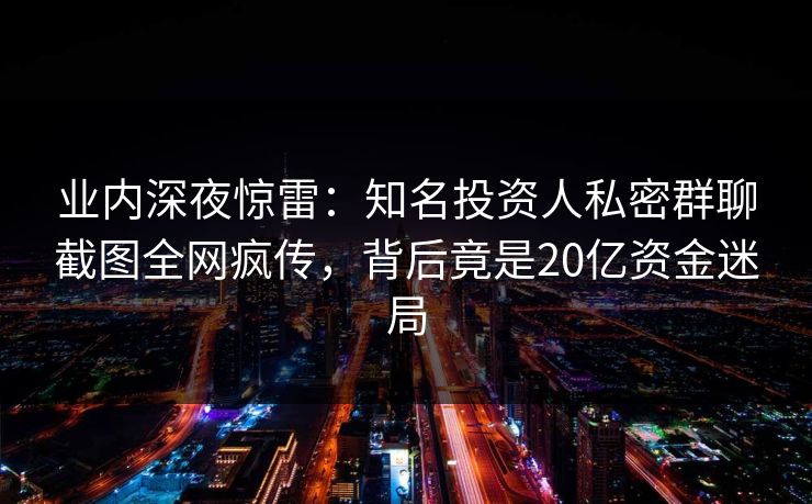 业内深夜惊雷：知名投资人私密群聊截图全网疯传，背后竟是20亿资金迷局